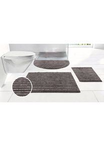 Badematte "Tamsin, Badvorleger, Badezimmer Teppich, Duschvorleger", grau (grau, wei&szlig;), H:10mm, Polyester, LeGer Home by Lena Gercke, Badematten, Badematte, Streifen, modern