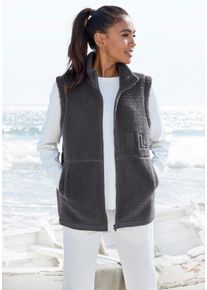 Fleeceweste ELBSAND, Damen, Gr. 38, grau (anthrazit), Obermaterial: 100% Polyester, unifarben, gerade h&uuml;ftlang, Westen Fleeceweste, mit gro&szlig;er Schriftzug-Stickerei