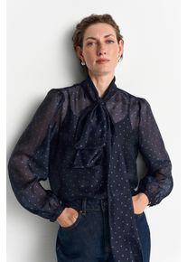 Schluppenbluse RICHROYAL, Damen, Gr. 34, blau (midnight blau), Web, Obermaterial: 100% Polyester, gepunktet, regular fit taillenbedeckt, Rundhals, eingesetzt angesetztes B&uuml;ndchen, Blusen Schluppenbluse, Regular fit mit Schleife, Topseller