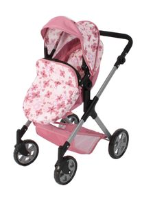 Bayer Chic 2000 Kombi-Puppenwagen CHIC2000 "Mila", flowers rosa, Puppenwagen, KinderB:40cm H:67cm T:68cm, Kunststoff, Polyester, Stahl, Kombi-Puppenwagen, mit schwenkbaren Vorderr&auml;dern, B:40cm H:67cm T:68cm