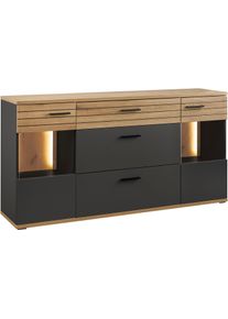 Sideboard "Quincy", schwarz (anthrazit), B:160cm H:82cm T:40cm, SET ONE BY Musterring, Sideboards, Sideboard, Mit Glasausschnitt und LED, in Anthrazit/Lichtgrau erh&auml;ltlich, 160 cm
