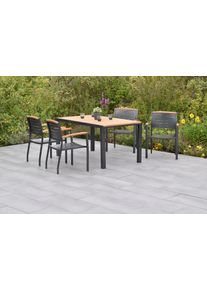 Garten-Essgruppe Merxx "&raquo;Tinos&laquo;", grau (grau, grau, graphit), Aluminium, Massivholz, Sitzm&ouml;bel-Sets, Garten-Essgruppe, Tisch: LxB: 150x90 cm
