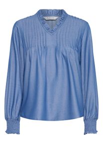 Langarmbluse B.Young "Damen Langarm BYXKAORU", Damen, Gr. 46, blau (mid blau denim), Obermaterial: 100% Lyocell CLY., Blusen Langarmbluse