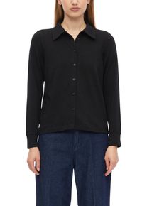 Hemdbluse s.Oliver, Damen, Gr. 40, schwarz, Jersey, Obermaterial: 95% Baumwolle, 5% Elasthan, unifarben, normal h&uuml;ftlang, angesetztes B&uuml;ndchen, Blusen Hemdbluse, Angesetzte, elastische B&uuml;ndchen an &Auml;rmeln