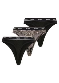 String HUGO UNDERWEAR "TRIPLET THONG DESIGN", Damen, Gr. XXL, 3 Stk., schwarz (open grau 070), Jersey, Obermaterial: 95% Baumwolle, 5% Elasthan, Unterhosen String, wiederholendes Logo am Bund