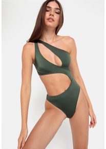 Monokini LSCN BY LASCANA "Nele", Damen, Gr. 38, N-Gr, gr&uuml;n (oliv), Polyamid, leicht gl&auml;nzend, unifarben, Badeanz&uuml;ge Monokini, mit gl&auml;nzender Beschichtung