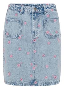 Jeansrock Kaffe "Damen Denimrock KAbabena", Damen, Gr. 40, blau (blau denim, pink flower emb.), Obermaterial: 95% Baumwolle CO. 5% Polyester PES., R&ouml;cke Jeansrock
