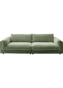 Big-Sofa 3C CANDY "Karalis mit extra gro&szlig;er Sitztiefe, elegantes Mega Sofa zum Relaxen", gr&uuml;n (oliv), B:294cm H:85cm T:150cm, 88% Polyester, 12% Polyacryl, Sofas, Big-Sofa, auch in Cord- oder Leder-Bezug, lose Kissen, loungige Bequemlichkeit