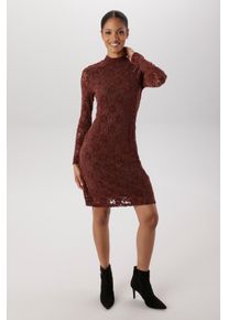 Spitzenkleid Aniston SELECTED, Damen, Gr. 42, N-Gr, rotbraun, Spitze, Obermaterial: 95% Polyester, 5% Elasthan, leicht durchscheinend, leicht transparent, unifarben, figurbetont knieumspielend, Kleider Spitzenkleid, mit transparenten &Auml;rmeln - NEUE KOLLEKTION