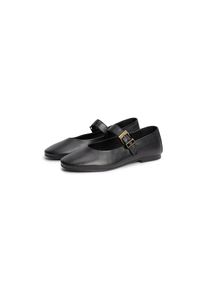 Tommy Hilfiger, Damen, Riemchenballerina &raquo;TH BUCKLE LEATHER BALLERINA&laquo; Businessschuh, mit verstellbarer Schnalle &uuml;ber den Rist, schmale Form., schwarz
