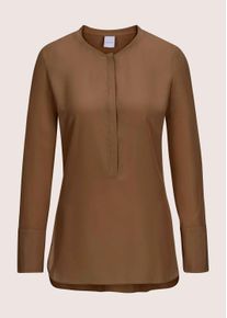Madeleine Mode Hemdbluse MADELEINE "Seidenhemd Luxuri&ouml;se Bluse mit kragenlosem Design", Damen, Gr. 42, braun (espresso), Obermaterial: 100% Seide silk., Modern, Blusen Hemdbluse