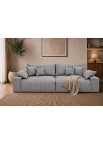 Big-Sofa OTTO HOME "Amici, B: 302 cm, Lounge-Sofa in Boucle und Cord", grau, B:302cm T:122cm, 100% Polyester, Sofas, Big-Sofa, Mega-Sofa mit Lounge-Komfort, Federkern & 6 Zierkissen