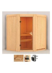 Sauna Karibu "Tomke", beige (naturbelassen), Saunaofen, integrierte Steuerung, 3,6 kW, Saunen, Sauna, Ofen 3,6 kW intgr. Strg