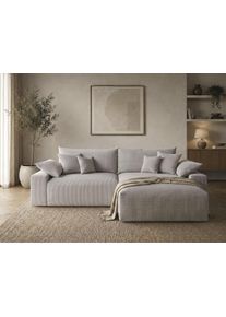 Ecksofa OTTO HOME "Amici L-Form, B: 302 cm, Mega-Sofa in Boucle und Cord", taupe, B:302cm T:186cm, 100% Polyester, Sofas, Ecksofa, Couch mit Federkern & 6 Zierkissen, frei stellbar