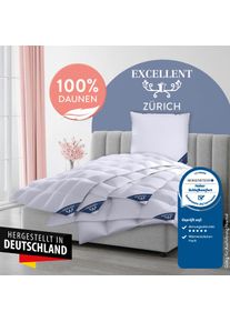 Daunenbettdecke EXCELLENT "Z&uuml;rich, Bettdecke normal mit Bestnote "Hoher Schlafkomfort" bewertet.", wei&szlig;, B:135cm L:200cm, Bezug: 100% Baumwolle. F&uuml;llung: 100% Daunen, Bettdecken, Daunenbettdecke, Bettdecke 135x200 cm, 155x220cm und weitere Gr&ouml;&szlig;en, Made in Germany