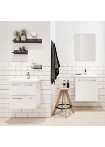 Badezimmer-Set Welltime "Scandic", wei&szlig;, B:51cm T:39cm, Keramik, MDF, Kastenm&ouml;bel-Sets, Badezimmer-Set, 2in1 - Spiegel & Waschtisch mit Soft-Close, Keramikwaschbecken