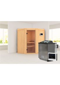 Sauna Karibu "&raquo;Liyah&laquo; mit Klarglast&uuml;r naturbelassen", beige (naturbelassen), Bio-Kombiofen, externe Steuerung, (ohne Ofen), Saunen, Sauna, in verschiedenen Ausf&uuml;hrungen erh&auml;ltlich