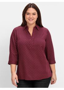 Longbluse sheego, Damen, Gr. 54, rot (weinrot, gemustert), 100% Viskose, bedruckt, gemustert, mehrfarbig, V-Ausschnitt, Blusen Longbluse