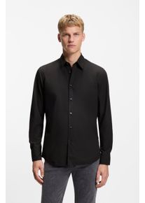 Langarmhemd BOSS Orange "Relegant Regular Fit", Herren, Gr. XL, N-Gr, schwarz (schwarz001), Web, Obermaterial: 100% Baumwolle, regular fit, hoch geschlossener Ausschnitt, eingesetzt 2-Knopf-Manschette mit Kn&ouml;pfen, Hemden Langarmhemd, Baumwolle mit BOSS Stickerei und klassischem Kent Kragen