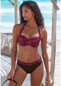 B&uuml;gel-Bandeau-Bikini-Top Buffalo "Paloma", Damen, Gr. 44, Cup D, pink (schwarz, pink), Recycling-Polyamid, bedruckt, kontrastfarbene Details, Bikini-Oberteile B&uuml;gel-Bandeau-Bikini-Top, im trendigen Palmenmotiv mit kontrastfarbenen Details