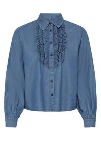 Jeansbluse B.Young "Damen Jeanshemd BYKASHE", Damen, Gr. 38, blau (mid blau denim), Obermaterial: 100% Baumwolle CO., Blusen Jeansbluse