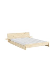 Bettgestell Karup Design "Latch Bed mit Kopfteil, FSC-zertifiziertes Massivholz, Made in Europe", raw pine, B:197cm H:58cm L:217cm, Betten, Bettgestell, mit 2 Ablagen, inklusive Lattenrost, ohne Matratze, massive Qualit&auml;t