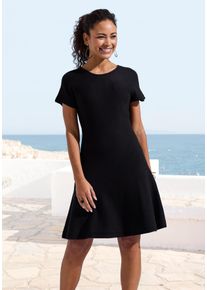Strickkleid Lascana "aus hochwertigem Feinstrick, nahtloser Strick, superelastisch", Damen, Gr. 46, N-Gr, blau (schwarz), Strick, Obermaterial: 50% Baumwolle, 50% Viskose, unifarben, figurumspielend ca. Mitte Oberschenkel, Rundhals, Kleider Strickkleid, kurzes Kleid ohne st&ouml;rende N&auml;hte, Kleid aus softem Baumwoll-Viskosemix