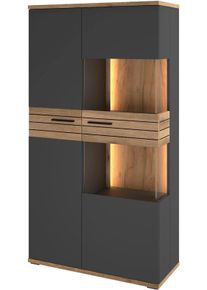Vitrine "Quincy", schwarz (anthrazit), B:80cm H:154,6cm T:40cm, Glas, Holzwerkstoff, MDF, Melamin, SET ONE BY Musterring, Schr&auml;nke, Vitrine, Mit Glas und LED, in Anthrazit/Lichtgrau erh&auml;ltlich, 80 cm breit