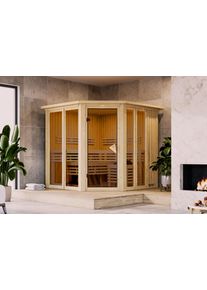 Sauna Karibu "Airia" mit Kranz, naturbelassen", beige (naturbelassen), ohne Ofen, ohne Steuerung, (ohne Ofen), Saunen, Sauna, aus hochwertiger nordischer Fichte