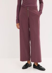 Bundfaltenhose bonprix, Damen, Gr. 52, N-Gr, lila (kakaobraun), Obermaterial: 67% Polyester, 32% Viskose, 1% Elasthan, loose fit, Hosen Bundfaltenhose, in kakaobraun, mit Bundfalten, Barrel-Schnitt, Loose Fit