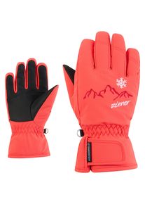 Skihandschuhe Ziener "LAILLA-Z AQUASHIELD M&Auml;DCHEN", Damen, Gr. 7.5, rot (fiery rot), Kunstfaser, Handschuhe Skihandschuhe, wasserdicht, winddicht, atmungsaktiv, warm, bestickt