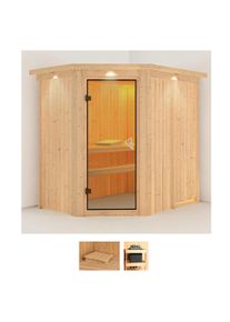 Sauna Karibu "Swantje", beige (naturbelassen), ohne Ofen, (ohne Ofen), Saunen, Sauna, ohne Ofen