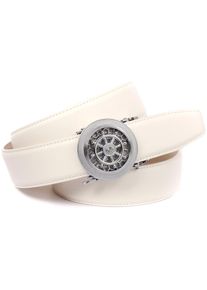 Lederg&uuml;rtel Anthoni Crown, Damen, Gr. 105, wei&szlig;, Leder, unifarben, Basic, G&uuml;rtel Lederg&uuml;rtel, mit silberfarbener Automatik-Schlie&szlig;e und drehendem Steuerruder