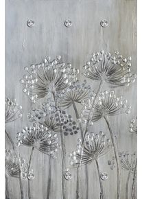 Garderobenpaneel queence "Wandgarderobe mit Motiv Grau Blumenwiese inkl. Edelstahlhaken", grau (silbergrau), B:80cm H:120cm T:2,5cm, Acrylglas, Edelstahl, Garderobenpaneele, Garderobenpaneel, HD Premium Druck auf Acrylglas