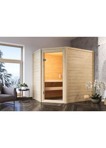 Sauna Karibu "Juli" mit bronzierter T&uuml;r, naturbelassen", beige (naturbelassen), ohne Ofen, ohne Steuerung, (ohne Ofen), Saunen, Sauna, aus hochwertiger nordischer Fichte