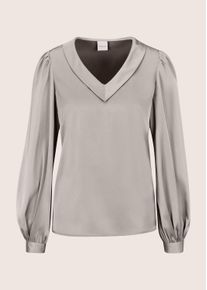 Madeleine Mode Langarmbluse MADELEINE "Satinbluse Elegante Bluse mit V-Ausschnitt", Damen, Gr. 38, grau (steingrau), Obermaterial: 100% Polyester PES., Modern, V-Ausschnitt, Blusen Langarmbluse