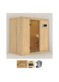 Sauna Karibu "Vada", beige (naturbelassen), Saunaofen, externe Steuerung, 9 kW, Saunen, Sauna, Ofen 9 KW externe Strg easy
