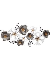 Wanddekoobjekt CASABLANCA BY GILDE "Wandrelief, "Blossom", Metall, schwarz, anthrazitfarben, goldfarben", anthrazitfarben, goldfarben, schwarz, B:134,6cm H:71,1cm T:8,9cm, Metall, Wanddekoobjekte, Wanddekoobjekt, Wandrelief Blossom Bl&uuml;ten Blumen Wanddeko Wohnzimmer