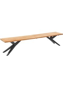 Sitzbank Musterring "Freilicht B&auml;nke", holzfarben, anthrazit, B:280cm H:46cm T:45cm, Edelstahl, Holz, Sitzb&auml;nke, Sitzbank, Massives Teak mit Baumkante, in drei Gr&ouml;&szlig;en: 220, 240 und 280 cm
