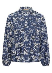 Langarmbluse Culture "Damen Bluse langarm CUnikola", Damen, Gr. XL, blau (blau, wei&szlig; flower), Obermaterial: 70% Baumwolle CO. 30% Polyester PES., Blusen Langarmbluse