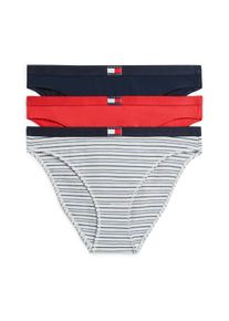 Slip "3 PACK BIKINI (EXT.SIZES)", Damen, Gr. XS (34), 3 Stk., bunt (blau stripe, v cherry, navy), Jersey, Obermaterial: 95% Baumwolle, 5% Elasthan, Tommy Hilfiger Underwear, unifarben, k&ouml;rpernah, Unterhosen Slip, Logo am Bund, aus Baumwoll-Stretch