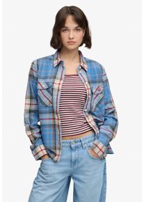 Karobluse Superdry "LUMBERJACK CHECK FLANNEL SHIRT", Damen, Gr. XL, blau (jackson check blau), Web, Obermaterial: 100% Baumwolle, kariert, relaxed fit normal, Blusen Karobluse, Baumwolle, relaxed fit, aus weichem Flanell