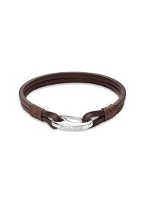 Armband Police "Wishbone", braun, edelstahlfarben, Armb&auml;nder, Herren, 21,5cm, Edelstahl Leder Textil, Edelstahl, Leder, Textil, Armband