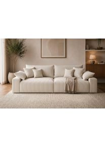 Big-Sofa OTTO HOME "Amici, B: 302 cm, Lounge-Sofa in Boucle und Cord", creme, B:302cm T:122cm, 100% Polyester, Sofas, Big-Sofa, Mega-Sofa mit Lounge-Komfort, Federkern & 6 Zierkissen