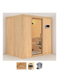 Sauna Karibu "Bedine", beige (naturbelassen), Bio-Kombiofen, externe Steuerung, 9 kW, Saunen, Sauna, Ofen 9 kW Bio externe Strg easy