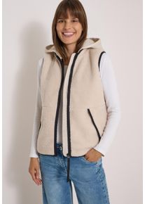 Pl&uuml;schweste Cecil, Damen, Gr. L (42), beige (teddy vanillewei&szlig;), Pl&uuml;sch, Obermaterial: 100% Polyester. Wattierung: 100% Polyester, unifarben, h&uuml;ftlang, Westen Pl&uuml;schweste, abnehmbare Kapuze, Kontrast-Details