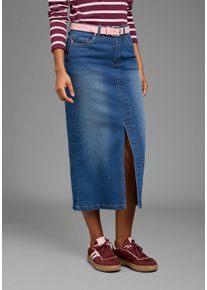 Jeansrock Arizona "lang", Damen, Gr. 50, blau (blau used), Denim/Jeans, Obermaterial: 98% Baumwolle, 2% Elasthan, unifarben, figurbetont wadenlang, R&ouml;cke Jeansrock, wadenlang, mit Schlitz, figurbetonte Passform, aus elastischem Denim