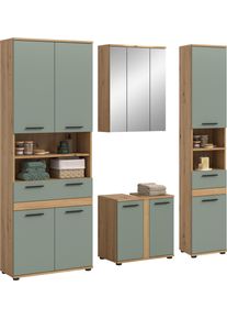Badm&ouml;bel-Set Welltime "LUCCA, 4-tlg. Badkombination, viel Stauraum, modernes Design", artisan eiche nachbildung, salbei, B:195cm H:191cm T:34cm, Holzwerkstoff, Kastenm&ouml;bel-Sets, Badm&ouml;bel-Set, Bad-Kombination, Bad-M&ouml;bel, Badezimmer, Kombination, Kombi