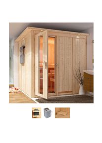 Sauna Karibu "Rodin", beige (naturbelassen), Saunaofen, integrierte Steuerung, 9 kW, Saunen, Sauna, Ofen 9 kW integr. Strg