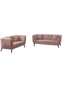 Polstergarnitur Home Affaire "Colori modern und bequem, schmale Armlehnen, tolle Detailverarbeitung", rosa (silber, zierkissen silber, rosa), B:255cm H:94cm T:88cm, 93% Polyester, 7% Polyamid, Sitzm&ouml;bel-Sets, Polstergarnitur, zwei verschiedene Fu&szlig;farben w&auml;hlbar